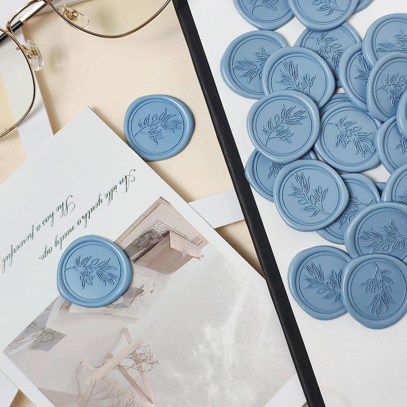 Pilloze 50Pcs Dusty Blue Self-Adhesive Wax Seal Stickers - Wax Seal Perfect for Wedding Invitation or Envelope Good Adhesion and Easy to Use, Wedding Invitation Accessories - Image 4